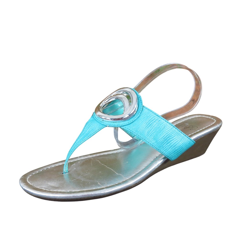 Impo Gaby Women Thong Wedge Sandals Size 8.5 Summer Dressy Turquoise Silver